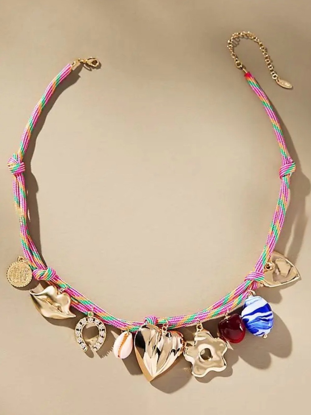 NWOT Anthropolgie Multi-Color Cord Charm Necklace
